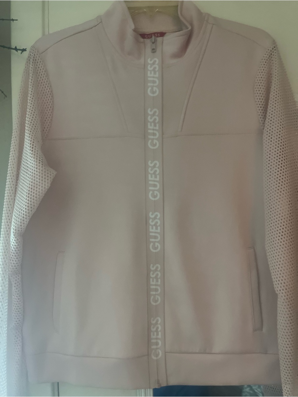 GUESS Light Pink Mesh-Sleeve Bomber Jacket